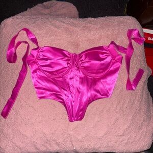 Fashion Nova Pink Satin Corset Top